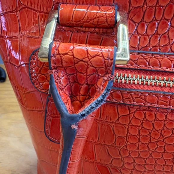 Anne Klein Faux Croc Embossed Tote Bag Orange Shoulder Purse Gold Hardware - Picture 15 of 16